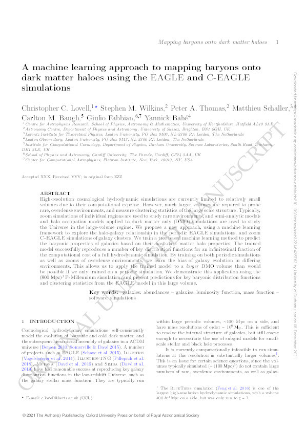 A machine learning approach to mapping baryons on to dark matter haloes using the eagle and C-EAGLE simulations Thumbnail