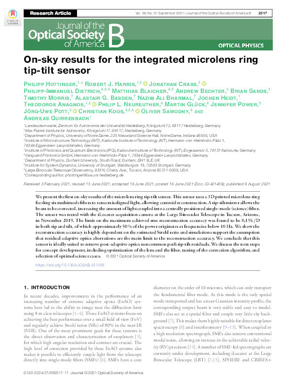 On-sky results for the integrated microlens ring tip-tilt sensor Thumbnail