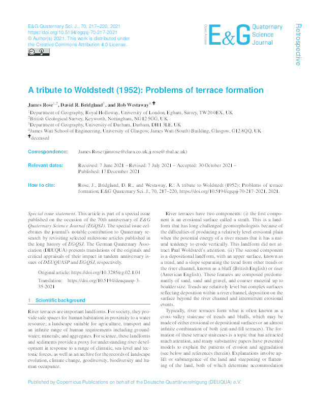 A tribute to Woldstedt (1952): Problems of terrace formation Thumbnail