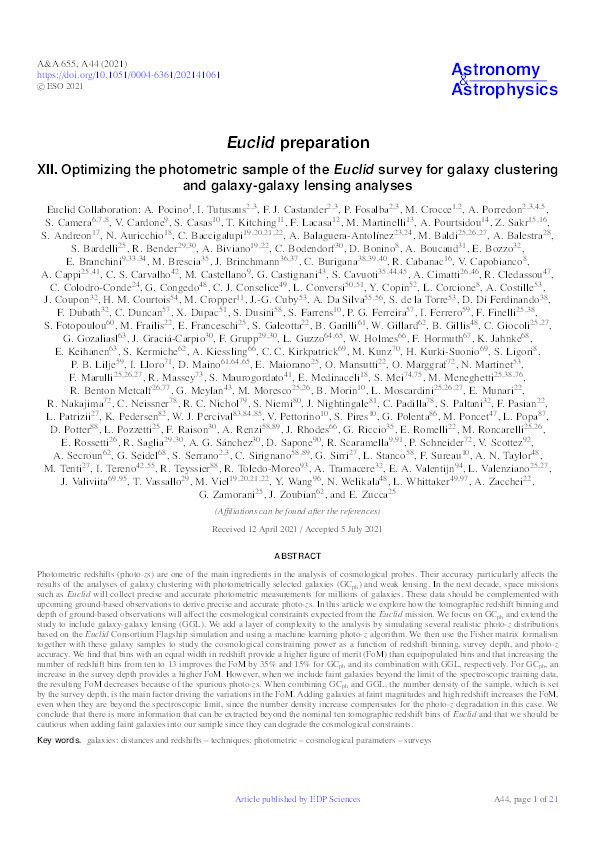 Euclid preparation: XII. Optimizing the photometric sample of the Euclid survey for galaxy clustering and galaxy-galaxy lensing analyses Thumbnail
