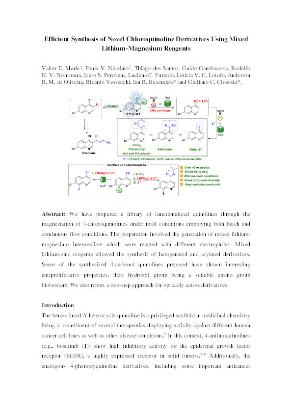 Synthesis of 7-Chloroquinoline Derivatives Using Mixed Lithium-Magnesium Reagents Thumbnail