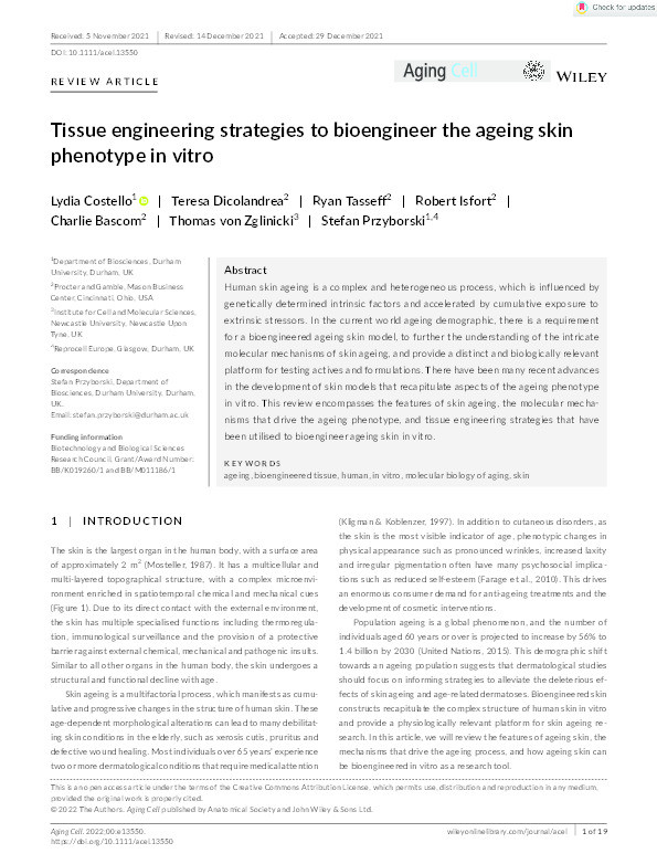 Tissue engineering strategies to bioengineer the ageing skin phenotype in vitro Thumbnail