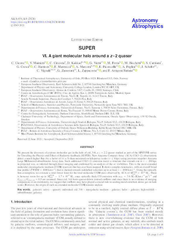 SUPER VI. A giant molecular halo around a z∼2 quasar Thumbnail
