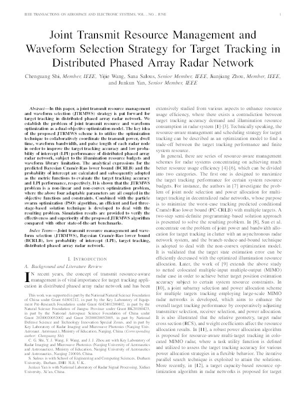 Joint Transmit Resource Management and Waveform Selection Strategy for Target Tracking in Distributed Phased Array Radar Network Thumbnail