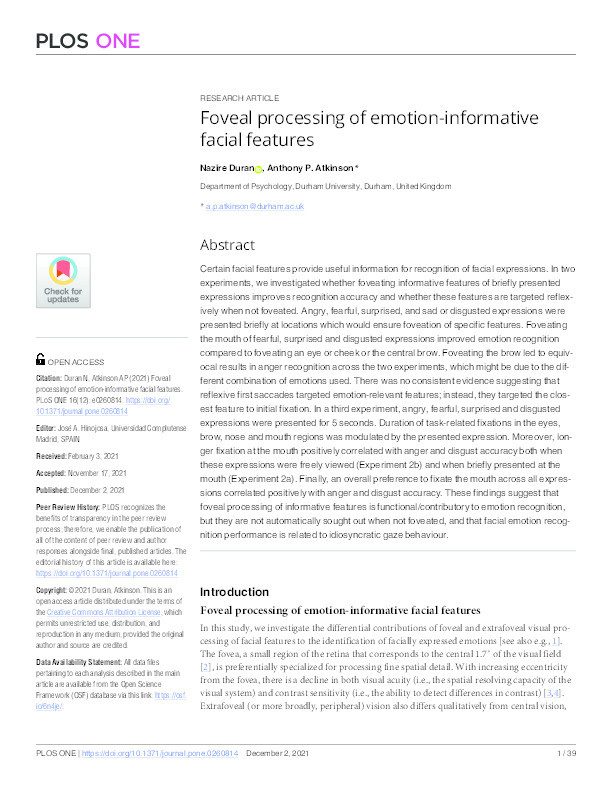 Foveal processing of emotion-informative facial features Thumbnail