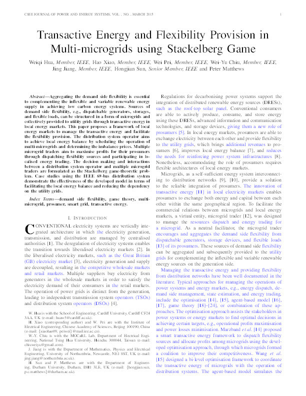 Transactive Energy and Flexibility Provision in Multi-microgrids using Stackelberg Game Thumbnail