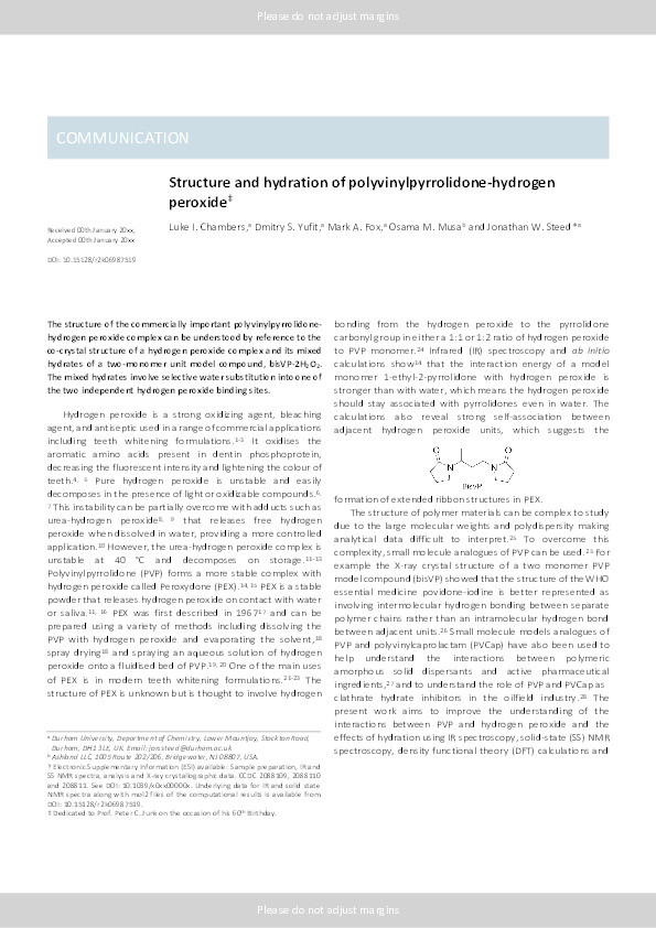 Structure and hydration of polyvinylpyrrolidone-hydrogen peroxide Thumbnail