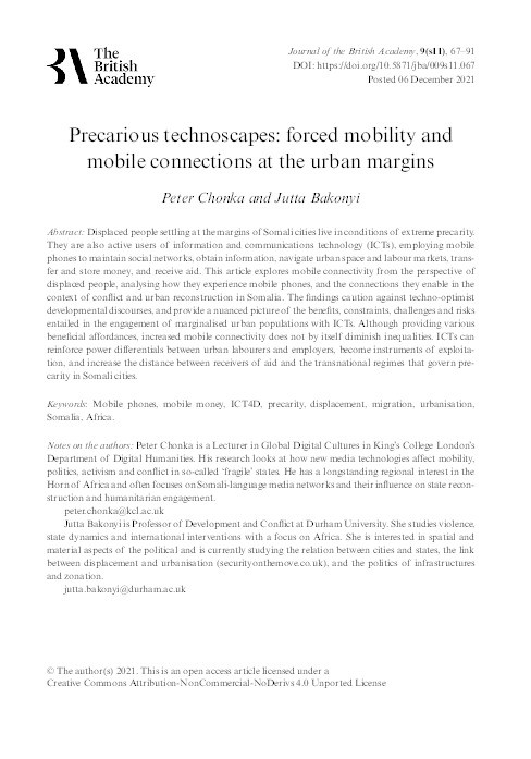 Precarious technoscapes: forced mobility and mobile connections at the urban margins Thumbnail