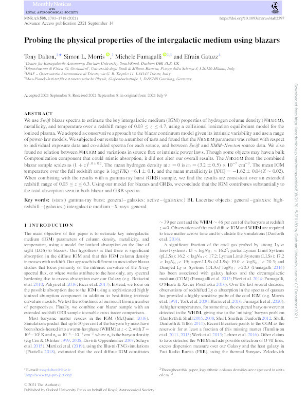 Probing the physical properties of the intergalactic medium using blazars Thumbnail