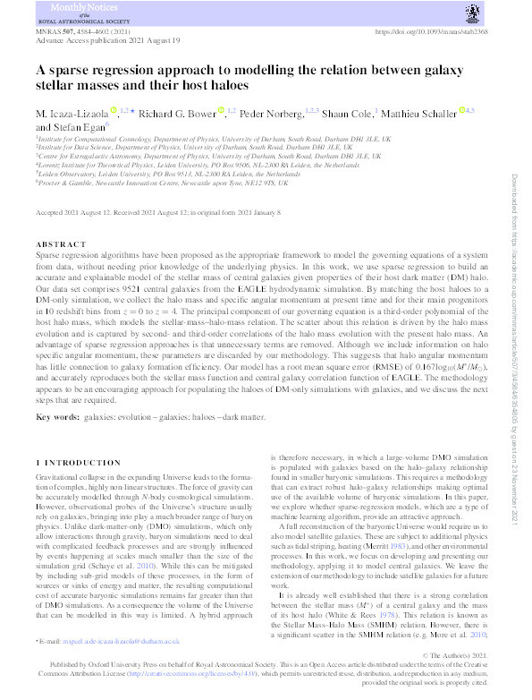 A sparse regression approach to modelling the relation between galaxy stellar masses and their host haloes Thumbnail