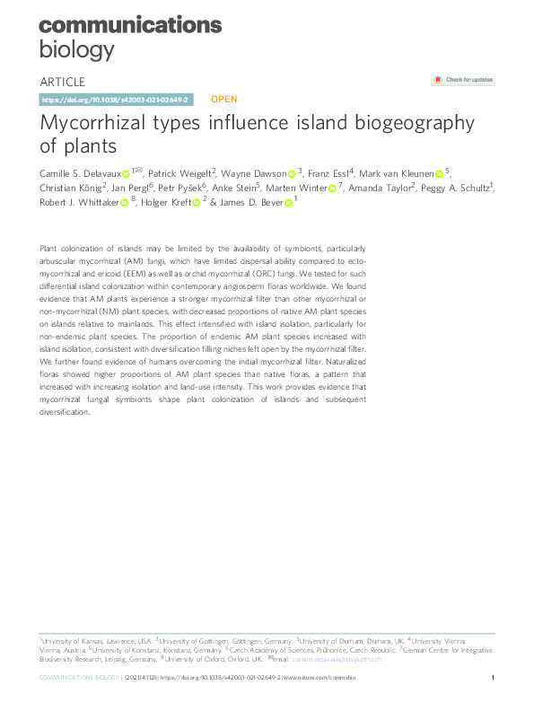 Mycorrhizal types influence island biogeography of plants Thumbnail