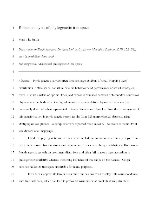 Robust analysis of phylogenetic tree space Thumbnail