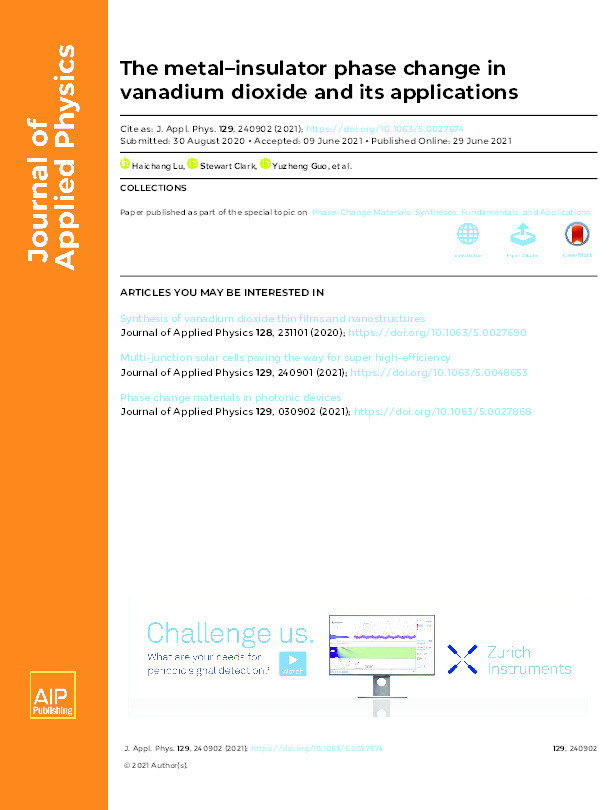 The metal–insulator phase change in vanadium dioxide and its applications Thumbnail