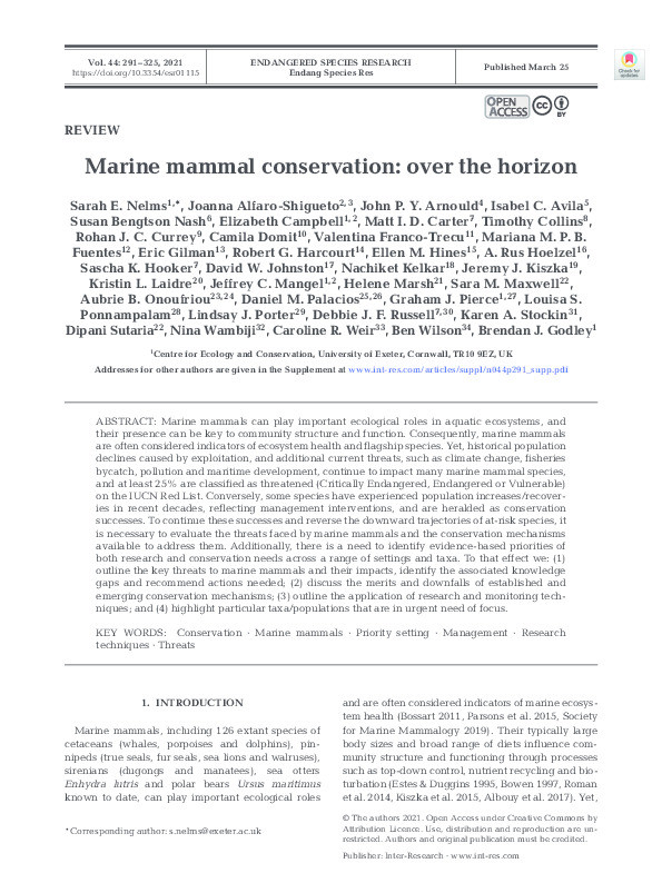 Marine mammal conservation: over the horizon Thumbnail