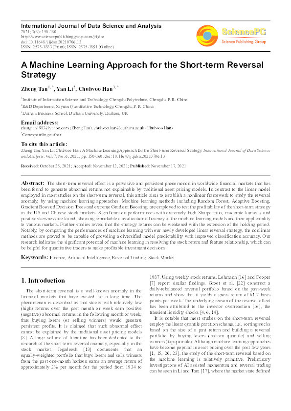 A machine learning approach for the short-term reversal strategy Thumbnail