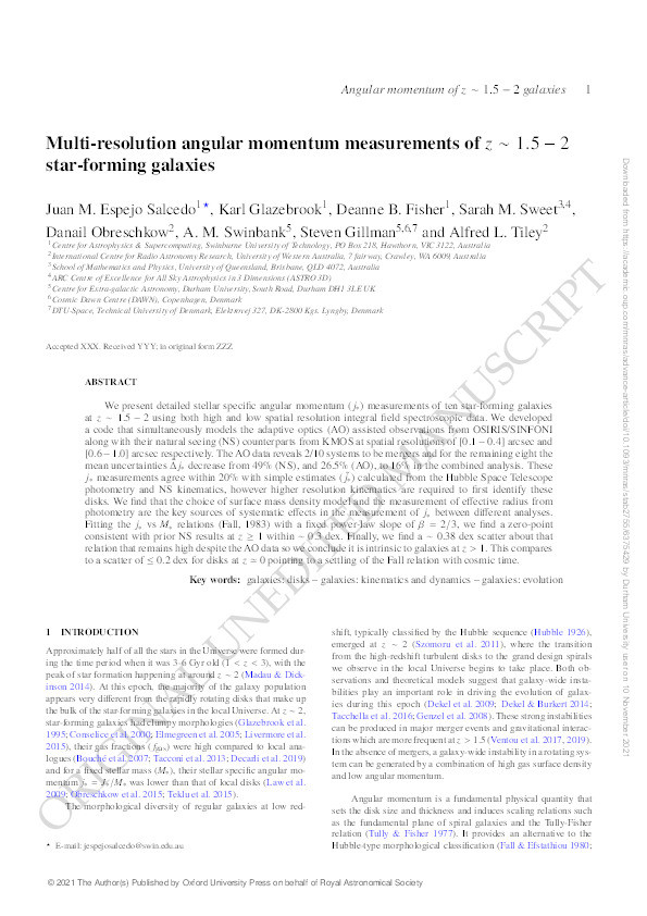 Multi-resolution angular momentum measurements of z ∼ 1.5 − 2 star-forming galaxies Thumbnail