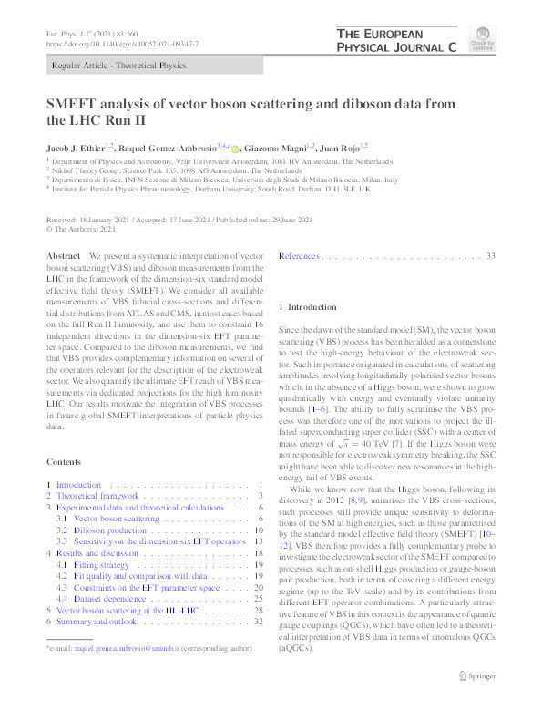 SMEFT analysis of vector boson scattering and diboson data from the LHC Run II Thumbnail