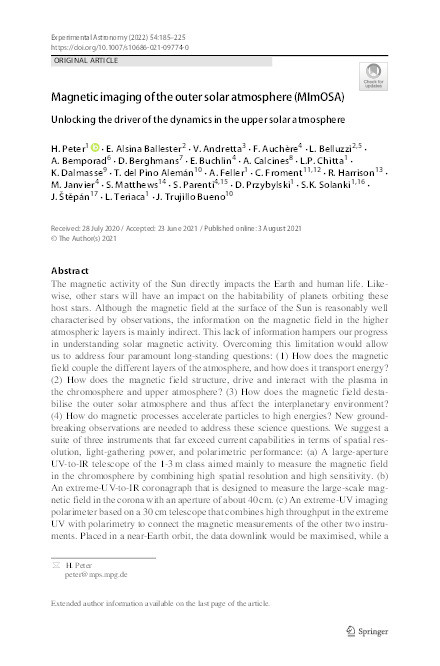 Magnetic imaging of the outer solar atmosphere (MImOSA) Thumbnail