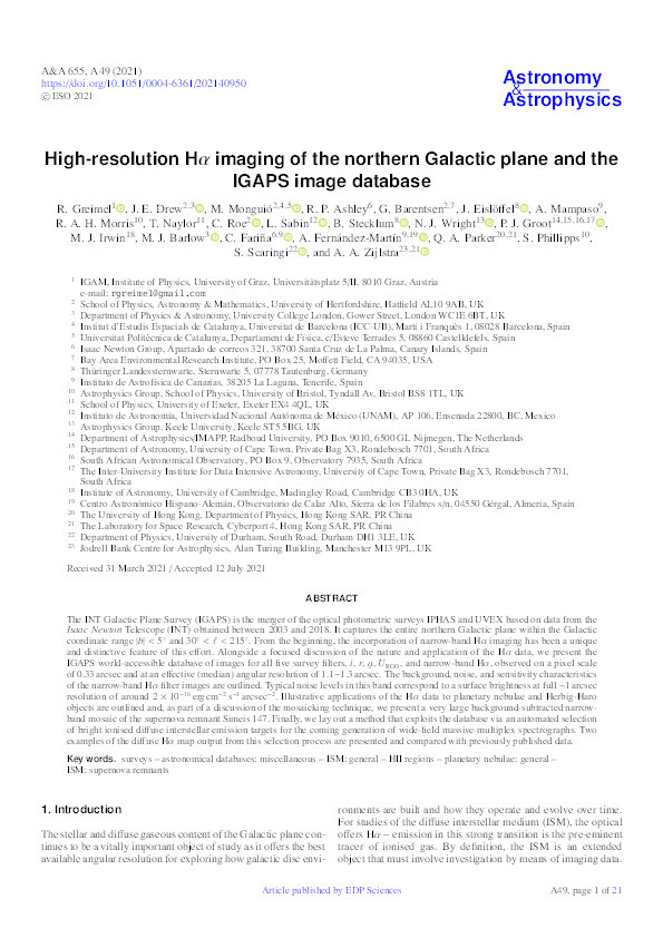High-resolution Hα imaging of the northern Galactic plane and the IGAPS image database Thumbnail