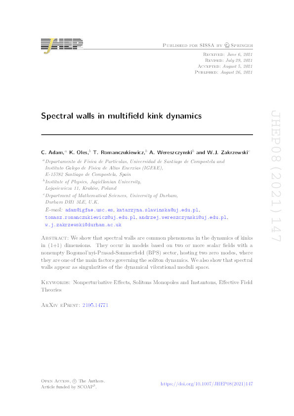 Spectral walls in multifield kink dynamics Thumbnail