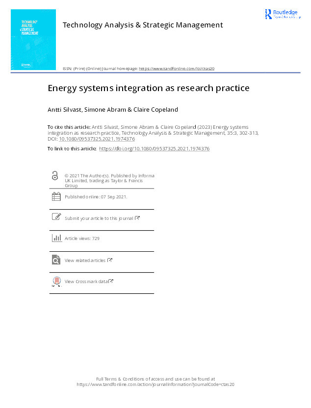Energy systems integration as research practice Thumbnail