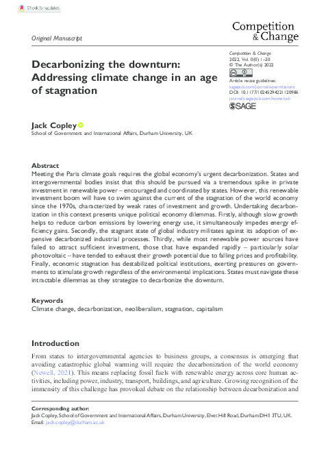 Decarbonizing the Downturn: Addressing Climate Change in an Age of Stagnation Thumbnail