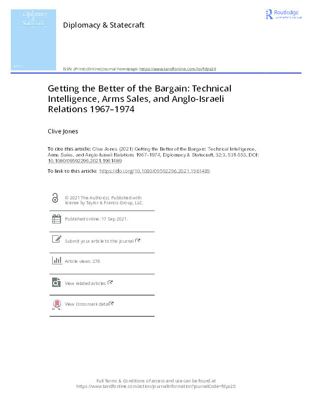 Getting the Better of the Bargain: Technical Intelligence, Arms Sales, and Anglo-Israeli Relations 1967–1974 Thumbnail
