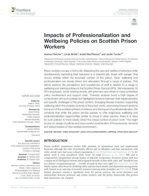 Impacts of Professionalization and Wellbeing Policies on Scottish Prison Workers Thumbnail