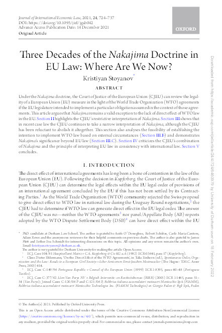 Three Decades of the Nakajima Doctrine in EU Law: Where Are We Now? Thumbnail