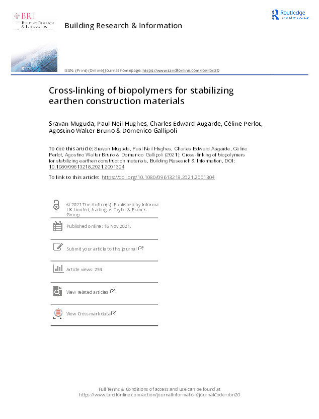 Cross-linking of biopolymers for stabilising earthen construction materials Thumbnail