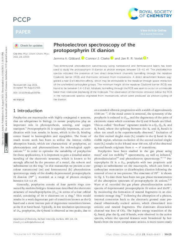 Photoelectron spectroscopy of the protoporphyrin IX dianion Thumbnail