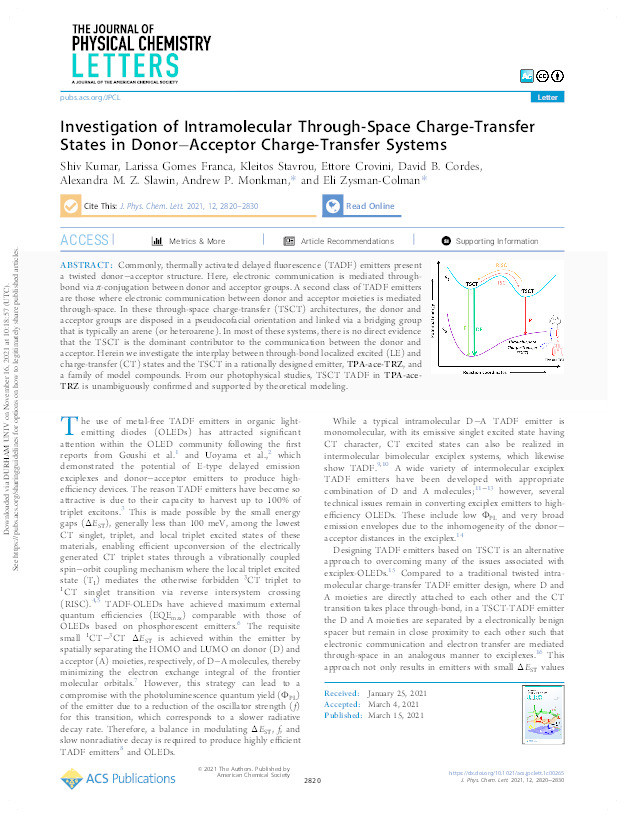 Investigation of Intramolecular Through-Space Charge-Transfer States in Donor–Acceptor Charge-Transfer Systems Thumbnail