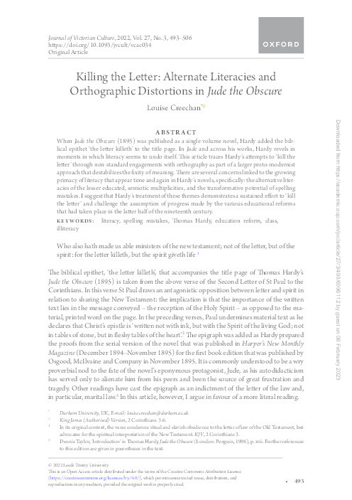 Killing the Letter: Alternate Literacies and Orthographic Distortions in Jude the Obscure Thumbnail