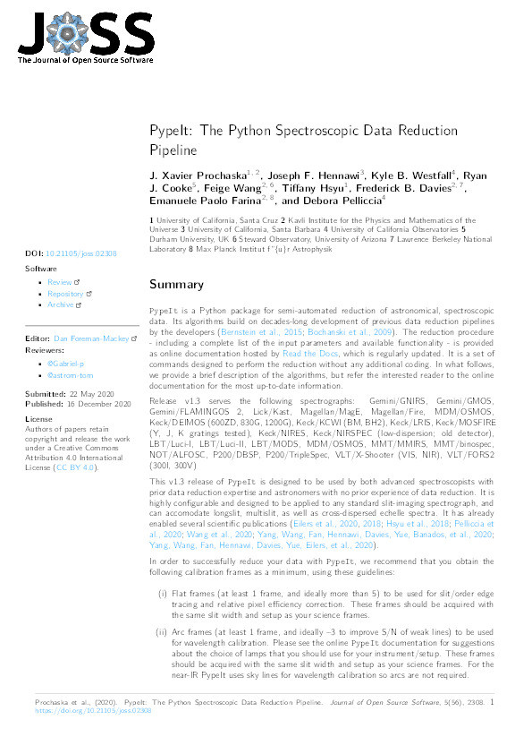 PypeIt: The Python Spectroscopic Data Reduction Pipeline Thumbnail