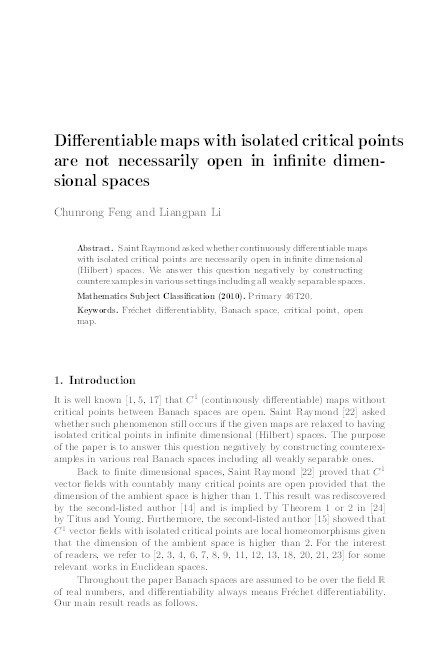 Differentiable maps with isolated critical points are not necessarily open in infinite dimensional spaces Thumbnail