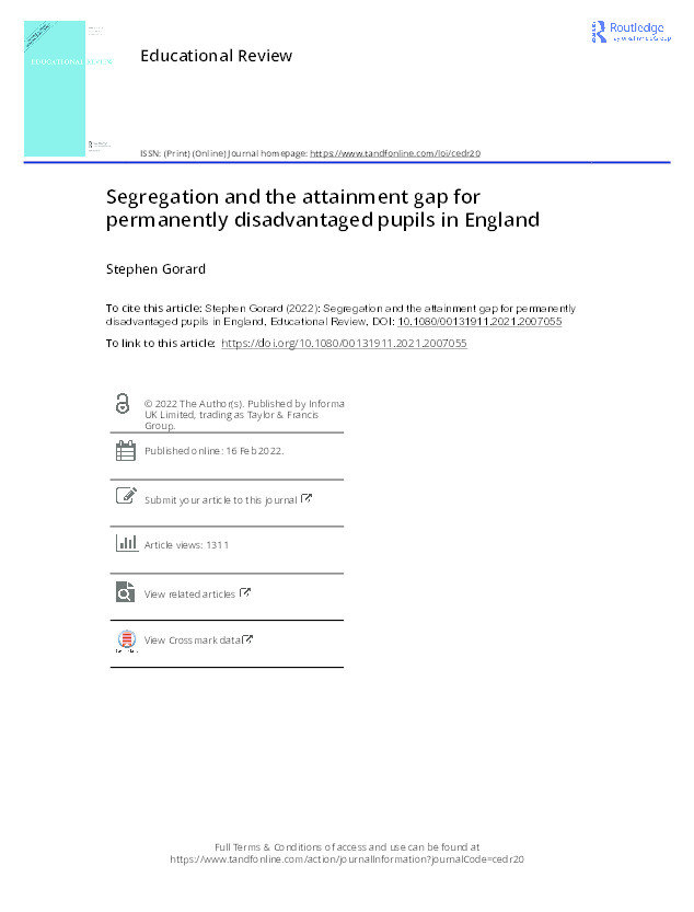 Segregation and the attainment gap for permanently disadvantaged pupils in England Thumbnail