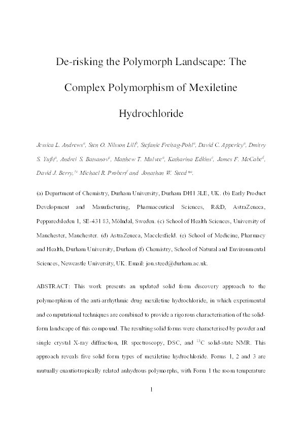 Derisking the Polymorph Landscape: The Complex Polymorphism of Mexiletine Hydrochloride Thumbnail