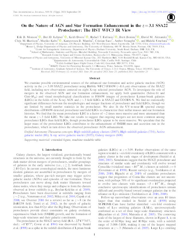 On the Nature of AGN and Star Formation Enhancement in the z = 3.1 SSA22 Protocluster: The HST WFC3 IR View Thumbnail