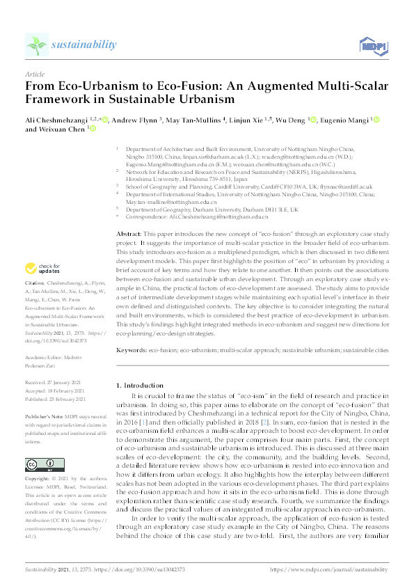From Eco-Urbanism to Eco-Fusion: An Augmented Multi-Scalar Framework in Sustainable Urbanism Thumbnail