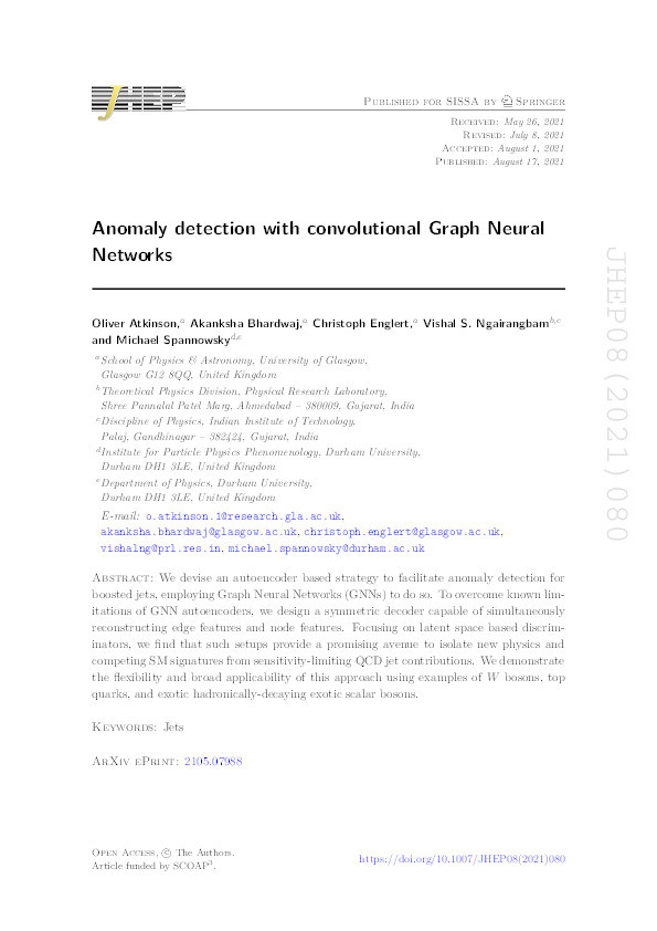 Anomaly detection with convolutional Graph Neural Networks Thumbnail