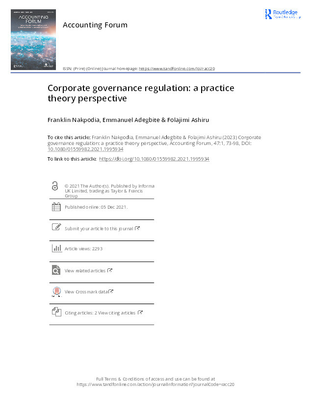 Corporate governance regulation: a practice theory perspective Thumbnail
