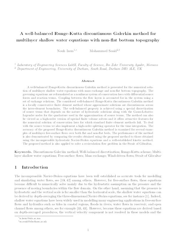 A Well-Balanced Runge-Kutta Discontinuous Galerkin Method for Multilayer Shallow Water Equations with Non-Flat Bottom Topography Thumbnail
