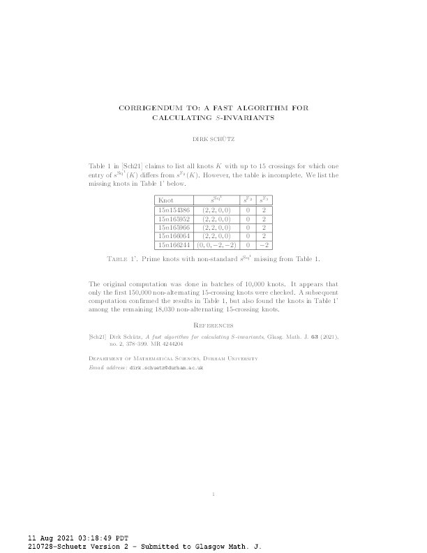 Corrigendum to: A fast algorithm for calculating S-invariants Thumbnail