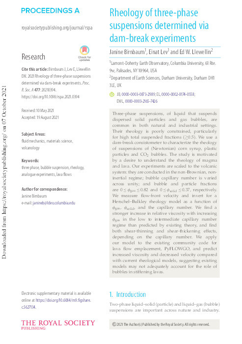 Rheology of three-phase suspensions determined via dam-break experiments Thumbnail