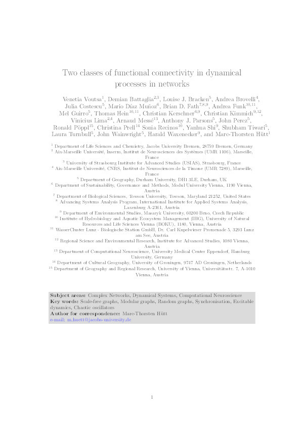 Two classes of functional connectivity in dynamical processes in networks Thumbnail