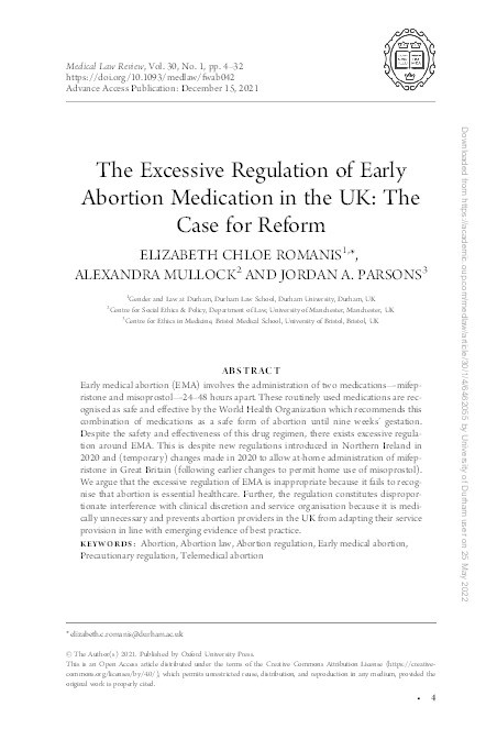 The Excessive Regulation of Early Abortion Medication in the United Kingdom: The Case for Reform Thumbnail