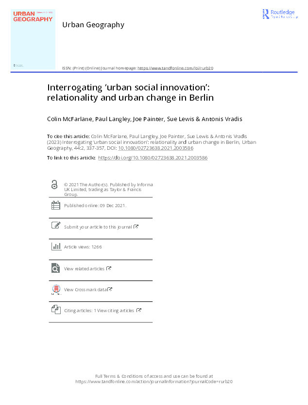 Interrogating ‘urban social innovation’: relationality and urban change in Berlin Thumbnail