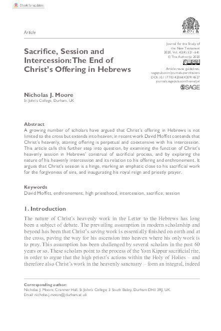Sacrifice, Session and Intercession: The End of Christ’s Offering in Hebrews Thumbnail
