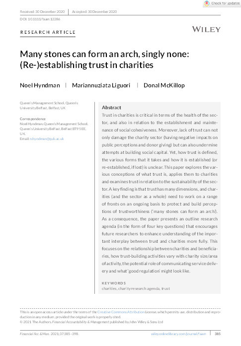 Many stones can form an arch, singly none: (Re-)establishing trust in charities Thumbnail