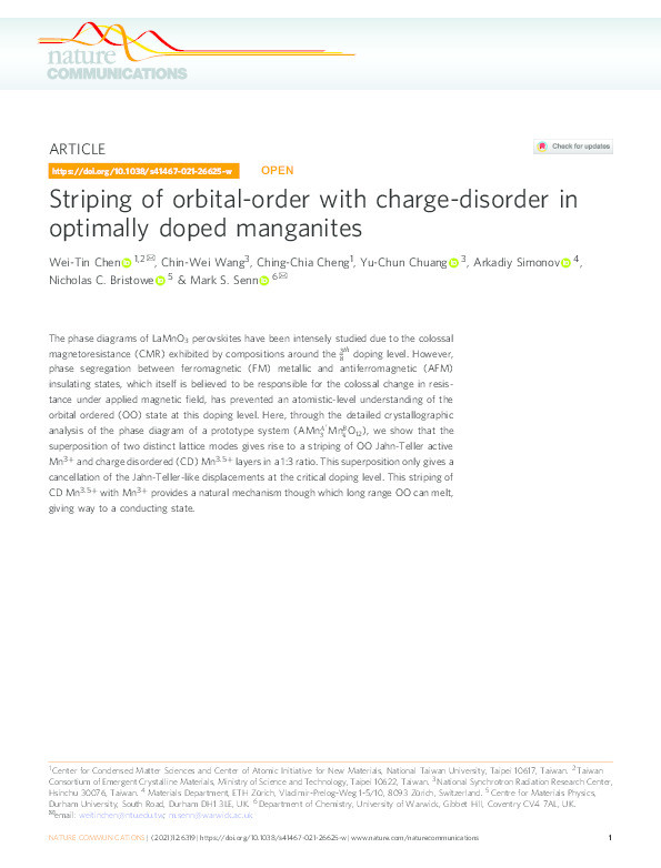 Striping of orbital-order with charge-disorder in optimally doped manganites Thumbnail